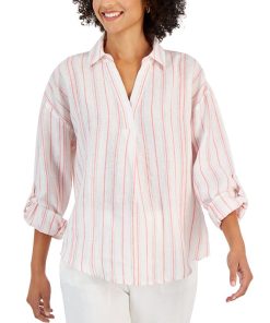 Charter Club Women's Linen Metallic-Stripe Top, Created For Macy's