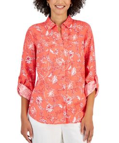 Charter Club Women's Linen Floral-Print Shirt, Created For Macy's