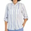 Charter Club Women's Linen Metallic-Stripe Shirt, Created For Macy's
