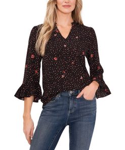 CeCe Women's Ditsy Ruffle Sleeve Blouse
