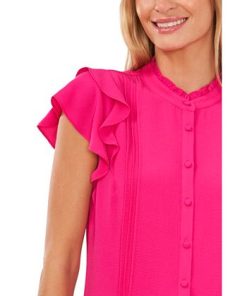 CeCe Women's Short Sleeve Pin-tuck Ruffled Button-up Blouse -CeCe cloth-shop 22417175 fpx