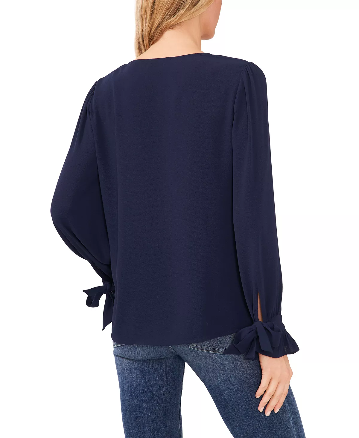 CeCe Women's Solid Long Sleeve V-Neck Tie-Cuff Blouse - Image 10