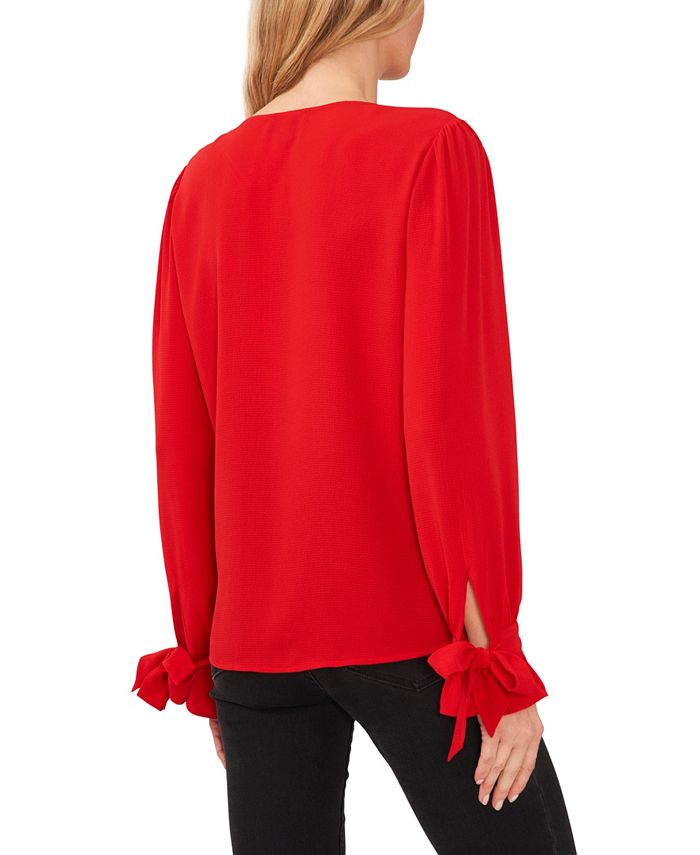CeCe Women's Solid Long Sleeve V-Neck Tie-Cuff Blouse 2 CeCe Women's Solid Long Sleeve V-Neck Tie-Cuff Blouse - Image 2