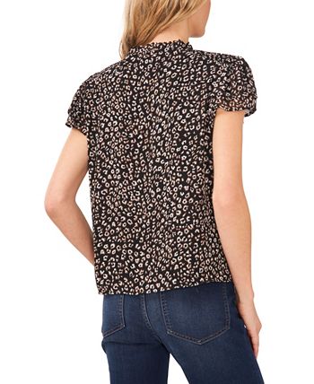 Women's Flutter-Sleeve Leopard-Print Short Sleeve Blouse CeCe Women's Flutter-Sleeve Leopard-Print Short Sleeve Blouse -CeCe cloth-shop