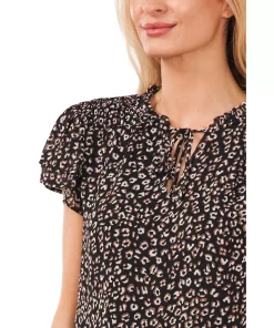 CeCe Women's Flutter-Sleeve Leopard-Print Short Sleeve Blouse 4 CeCe Women's Flutter-Sleeve Leopard-Print Short Sleeve Blouse -CeCe cloth-shop 22417491 fpx