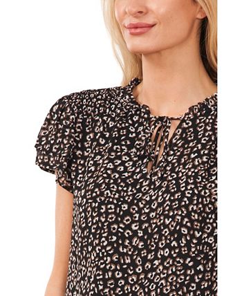 Women's Flutter-Sleeve Leopard-Print Short Sleeve Blouse CeCe Women's Flutter-Sleeve Leopard-Print Short Sleeve Blouse -CeCe cloth-shop