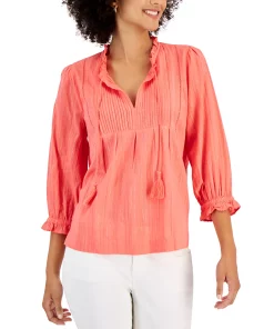 Charter Club Women's Tonal Metallic Peasant Top, Created For Macy's -CeCe cloth-shop 22427819 fpx