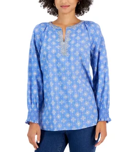 Charter Club Women's Woven Metallic-Stripe Tunic, Created For Macy's -CeCe cloth-shop 22427824 fpx