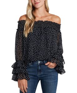 CeCe Women's Long Sleeve Smocked Off-The-Shoulder Top