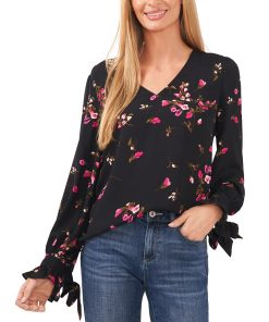 CeCe Women's Long Sleeve V-Neck Tie-Sleeve Blouse