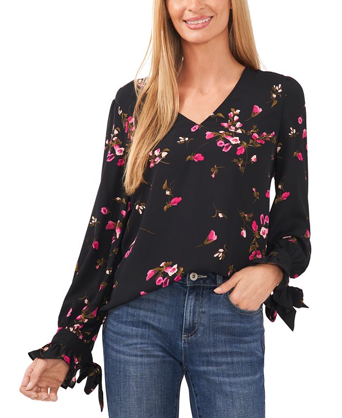 Women's Long Sleeve V-Neck Tie-Sleeve Blouse CeCe Women's Long Sleeve V-Neck Tie-Sleeve Blouse -CeCe cloth-shop