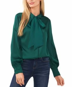 CeCe Women's Long Sleeve Button-Up Bow Blouse