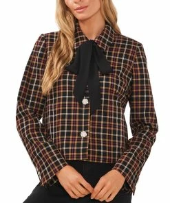 CeCe Women's Tie-Neck Long Sleeve Button-Up Jacket