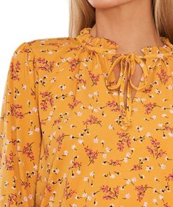 CeCe Women's Three-Quarter Sleeve Ruched Tie-Neck Top -CeCe cloth-shop 22477042 fpx