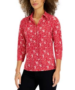Charter Club Women's Delicate Petals Printed Polo, Created For Macy's
