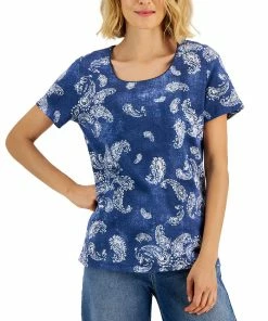 Karen Scott Women's Paisley-Print Relaxed Scoop-Neck Top, Created For Macy's