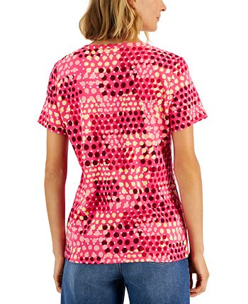 Women's Mod Dots Printed Knit Henley Top, Created For Macy's Karen Scott Women's Mod Dots Printed Knit Henley Top, Created For Macy's -CeCe cloth-shop