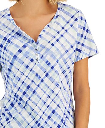 Karen Scott Women's Plaid Relaxed Henley Knit Top, Created For Macy's 3 Karen Scott Women's Plaid Relaxed Henley Knit Top, Created For Macy's - Image 3