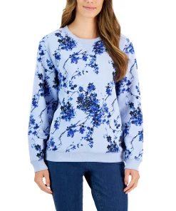 Karen Scott Women's Floral Fleece Sweatshirt, Created For Macy's -CeCe cloth-shop 22514662 fpx