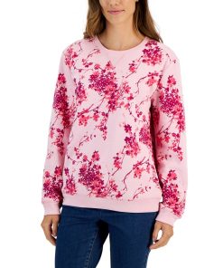 Karen Scott Women's Floral Fleece Sweatshirt, Created For Macy's
