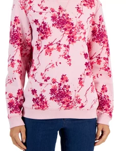 Karen Scott Women's Floral Fleece Sweatshirt, Created For Macy's -CeCe cloth-shop 22514665 fpx