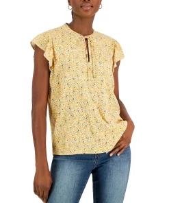 Style & Co Women's Crinkle Gauze Ruffled Sleeve Top, Created For Macy's