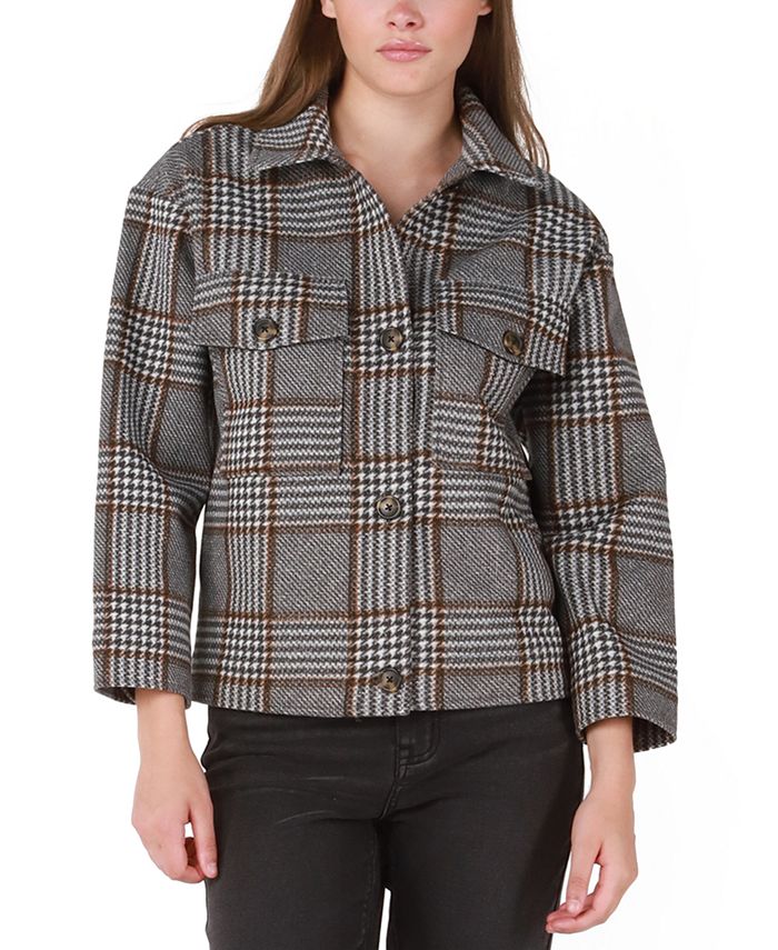 Women's Plaid-Print Long-Sleeve Jacket Black Tape Women's Plaid-Print Long-Sleeve Jacket -CeCe cloth-shop