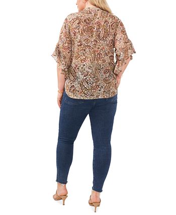 Plus Size Pintucked Flutter-Sleeve Blouse Vince Camuto Plus Size Pintucked Flutter-Sleeve Blouse -CeCe cloth-shop