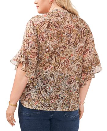 Plus Size Pintucked Flutter-Sleeve Blouse Vince Camuto Plus Size Pintucked Flutter-Sleeve Blouse -CeCe cloth-shop