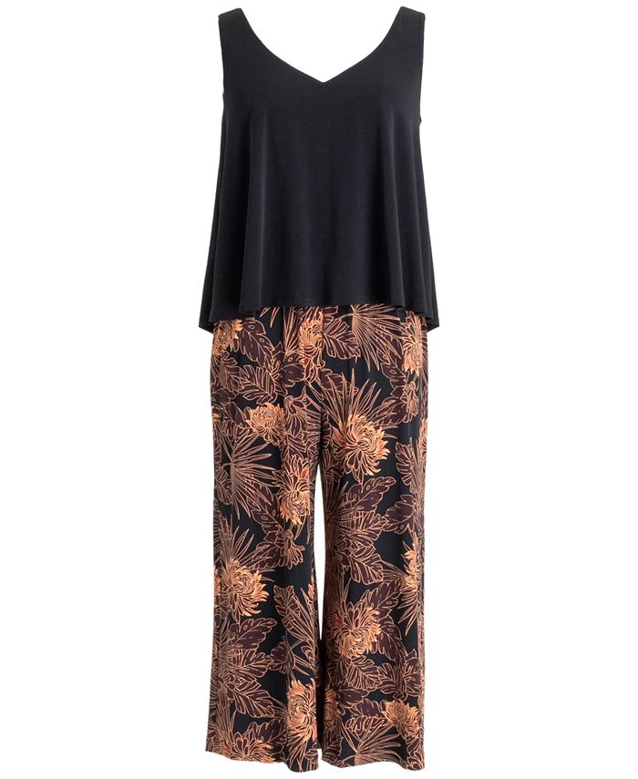 Women's Contrast Printed Cropped Jumpsuit Connected Women's Contrast Printed Cropped Jumpsuit -CeCe cloth-shop
