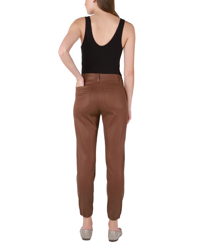 Women's Cropped High-Rise Coated Joggers Black Tape Women's Cropped High-Rise Coated Joggers -CeCe cloth-shop