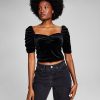 And Now This Women's Velvet Ruched-Sleeve Crop Top