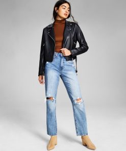 And Now This Women's Belted Faux-Leather Moto Jacket