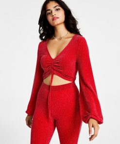 Bar III Women's Sparkling Caviar Long-Sleeve Crop Top, Created For Macy's 2 Bar III Women's Sparkling Caviar Long-Sleeve Crop Top, Created For Macy's -CeCe cloth-shop 22553259 fpx