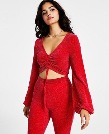 Women's Sparkling Caviar Long-Sleeve Crop Top, Created For Macy's Bar III Women's Sparkling Caviar Long-Sleeve Crop Top, Created For Macy's -CeCe cloth-shop