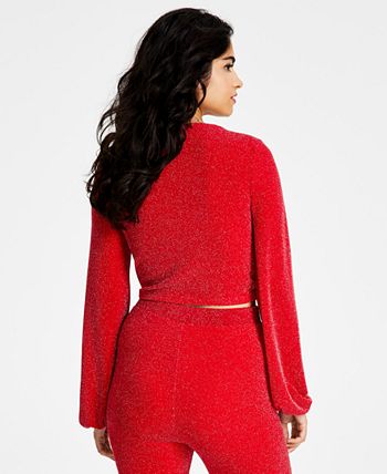 Women's Sparkling Caviar Long-Sleeve Crop Top, Created For Macy's Bar III Women's Sparkling Caviar Long-Sleeve Crop Top, Created For Macy's -CeCe cloth-shop