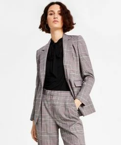 Bar III Women's Glen Plaid Single-Button Blazer, Created For Macy's