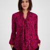 Bar III Women's Printed Tie-Neck Long-Sleeve Top, Created For Macy's