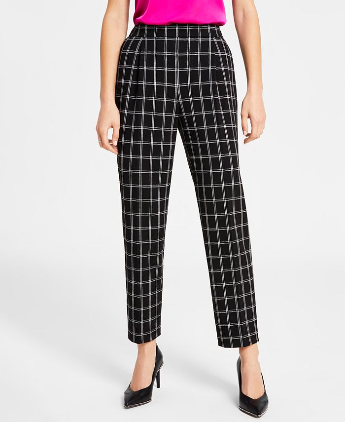 Women's Windowpane-Plaid Mid-Rise Pull-On Pants, Created For Macy's Bar III Women's Windowpane-Plaid Mid-Rise Pull-On Pants, Created For Macy's -CeCe cloth-shop
