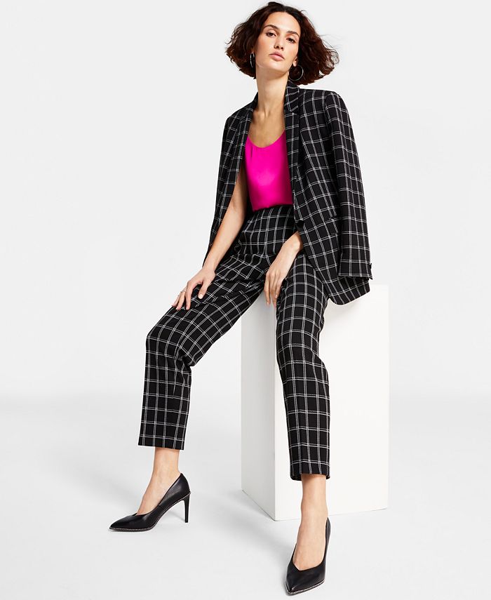 Women's Windowpane-Plaid Mid-Rise Pull-On Pants, Created For Macy's Bar III Women's Windowpane-Plaid Mid-Rise Pull-On Pants, Created For Macy's -CeCe cloth-shop