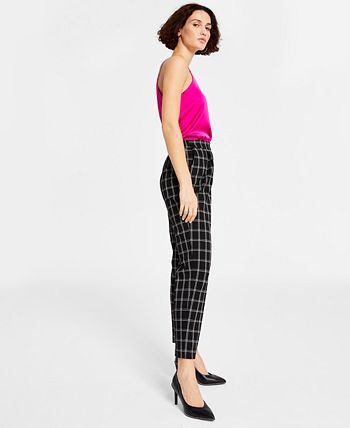Women's Windowpane-Plaid Mid-Rise Pull-On Pants, Created For Macy's Bar III Women's Windowpane-Plaid Mid-Rise Pull-On Pants, Created For Macy's -CeCe cloth-shop