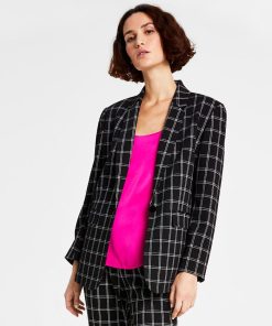 Bar III Women's Plaid Long-Sleeve Single-Button Boyfriend Blazer, Created For Macy's