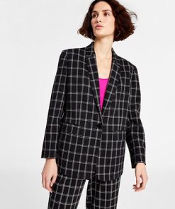 Bar III Women's Plaid Long-Sleeve Single-Button Boyfriend Blazer, Created For Macy's -CeCe cloth-shop 22562870 fpx