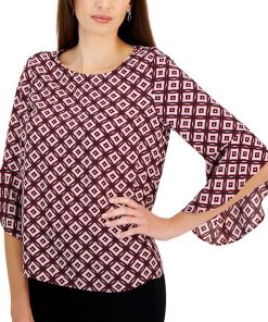Kasper Women's Ruffled 3/4-Sleeve Printed Top -CeCe cloth-shop 22563811 fpx