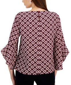 Kasper Women's Ruffled 3/4-Sleeve Printed Top -CeCe cloth-shop 22563812 fpx