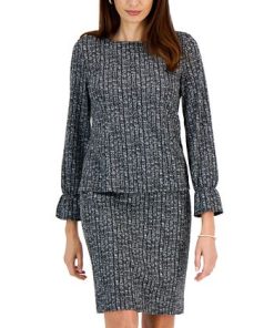 Kasper Women's Printed Boat-Neck Bell-Sleeve Top -CeCe cloth-shop 22564323 fpx