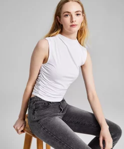 And Now This Women's Mock-Neck Side-Ruched Sleeveless Top