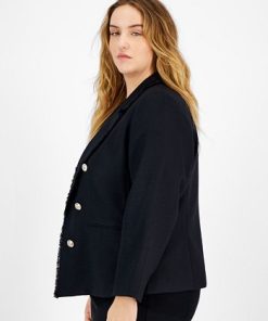 Bar III Plus Size Faux Double-Breasted Tweed Blazer, Created For Macy's -CeCe cloth-shop 22567331 fpx