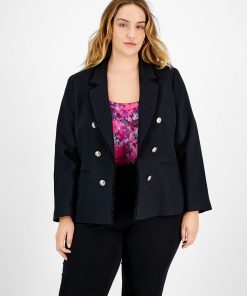 Bar III Plus Size Faux Double-Breasted Tweed Blazer, Created For Macy's -CeCe cloth-shop 22567333 fpx