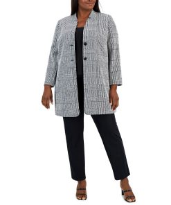 Kasper Plus Size Houndstooth-Plaid Two-Button Longline Blazer